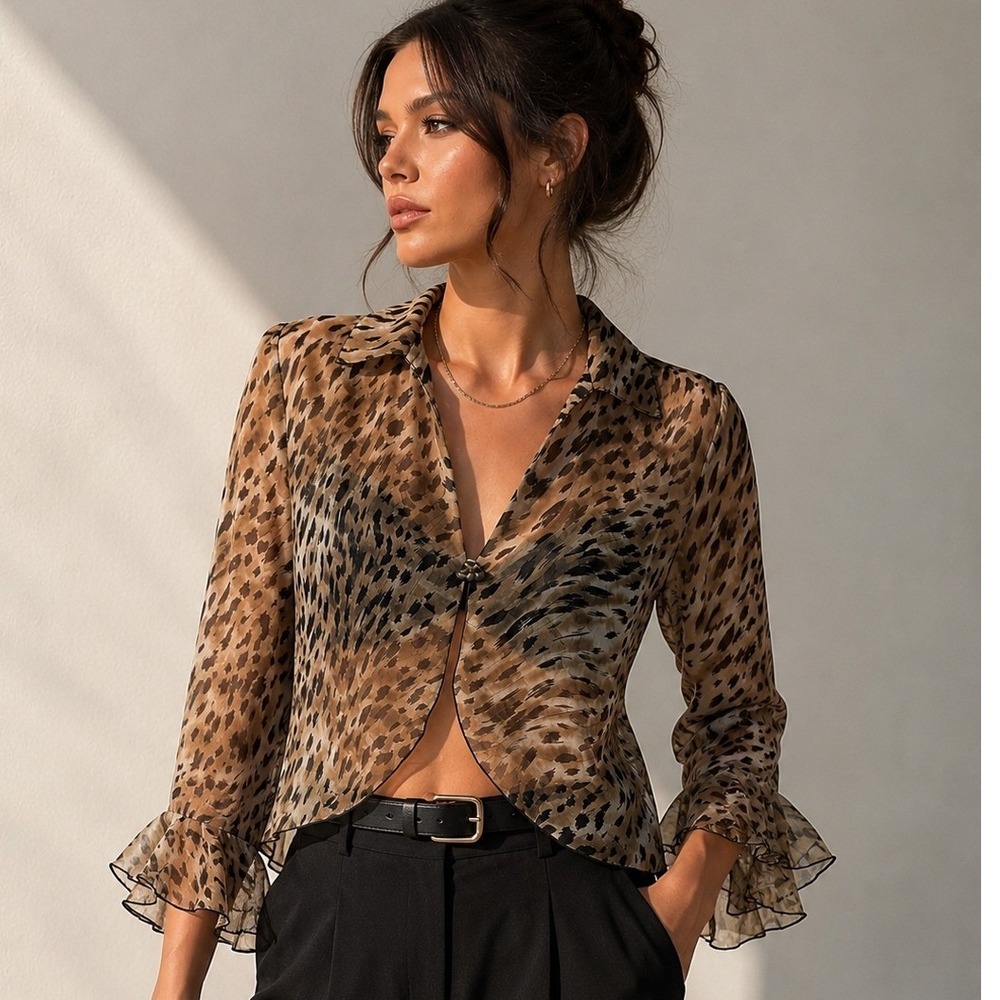 Nicola Sheer Animal Print Chiffon Bolero Topper Shrug Jacket Large